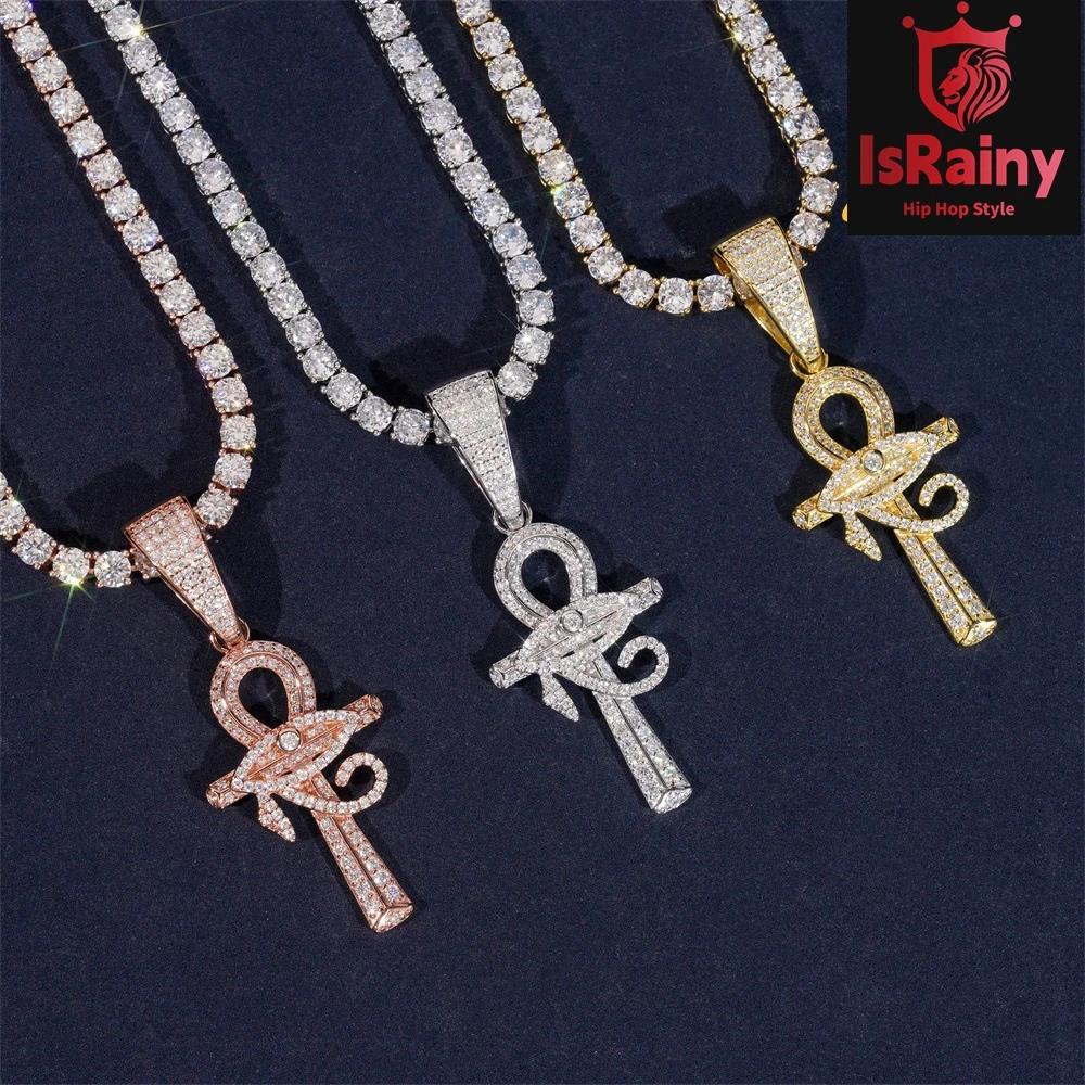 

IsRainy 925 Sterling Silver Round VVS1 D Color Real Moissanite Diamond Cross Pendant For Women Men Anniversary Fine Jewelry Gift