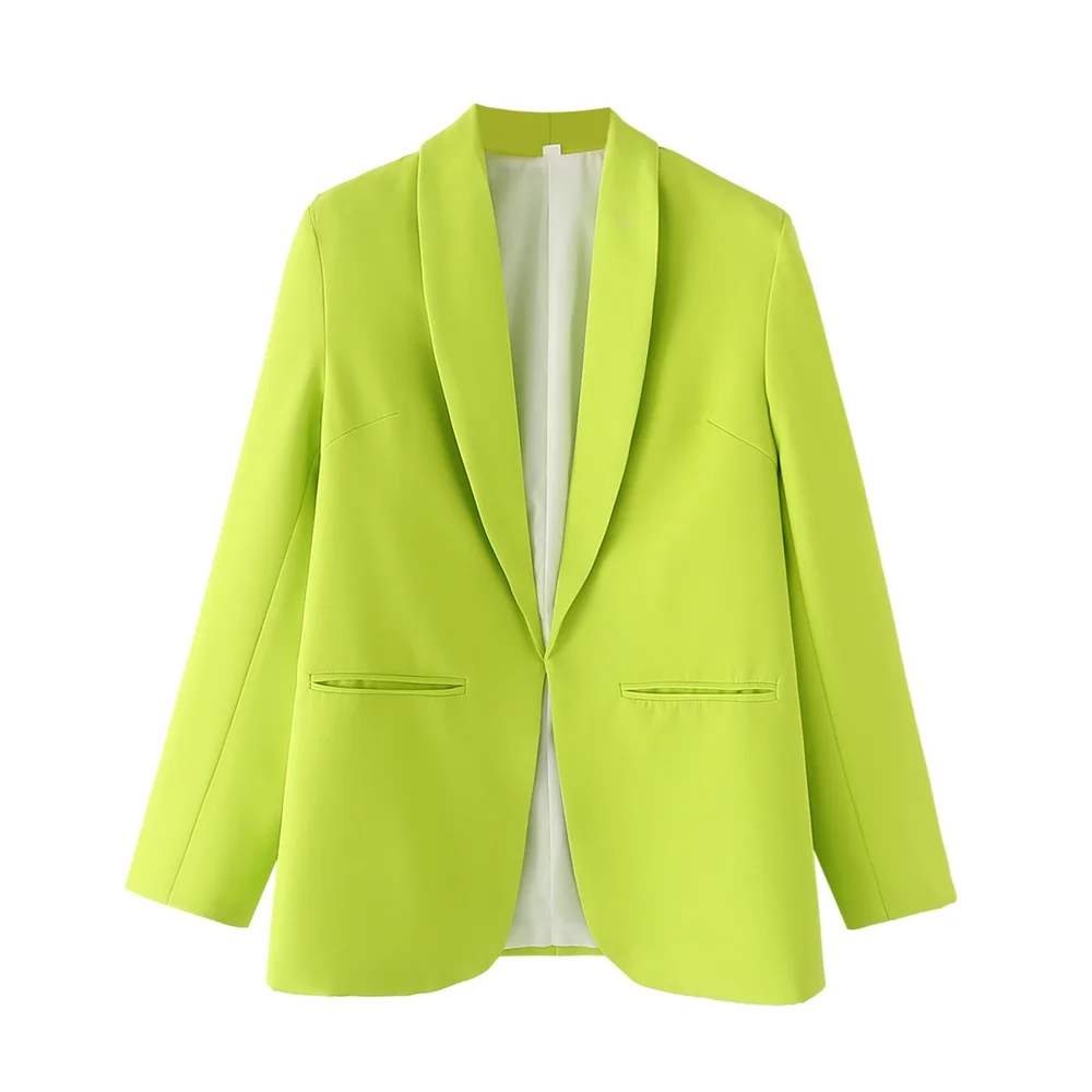 PB&ZA2024 Spring New Women\'s Fashion and Elegance Commuting Versatile Green Fruit Collar Solid Color Suit Coat