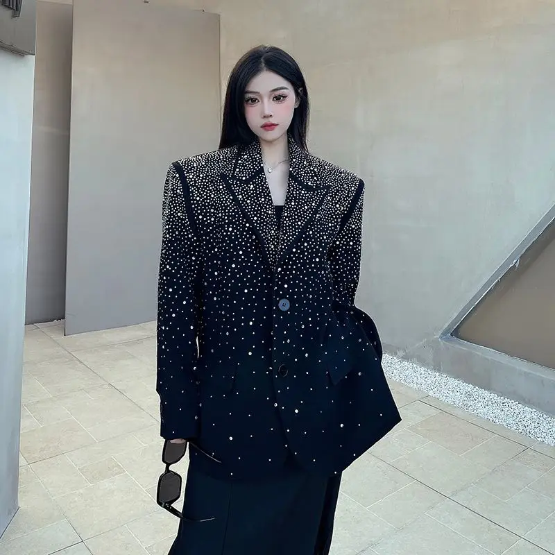 2026 frühling Herbst Frauen Blazer Mantel Heißer Stanzen Schwere Industrie Anzug Neue Lose Anzug Top