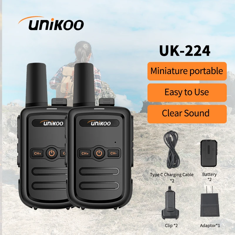 

2 pcs UNIKOO Walkie Talkie UK224 Mini Portable Two Way Radio PMR FRS Handheld Radio Comunicador Long Range Kids Walkie Talkies