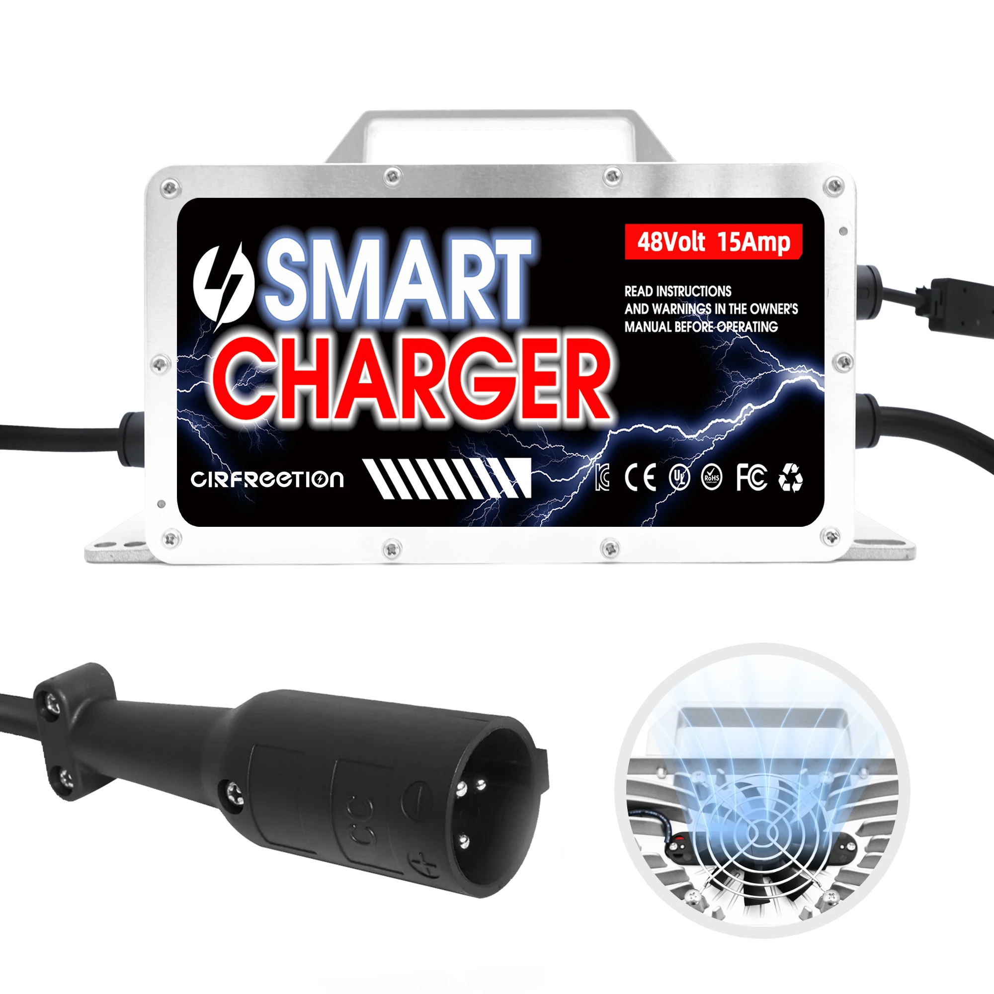 

48V 15A Battery Charger with Round Plug for Golf Cart Club Car DS&2014-UP Precedent Tempo Onward Lead-Acid Battery