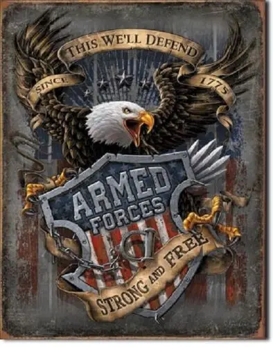 Armed Forces Strong Free Eagle Military Poster Garage Made USA 12x16 Metal Sign