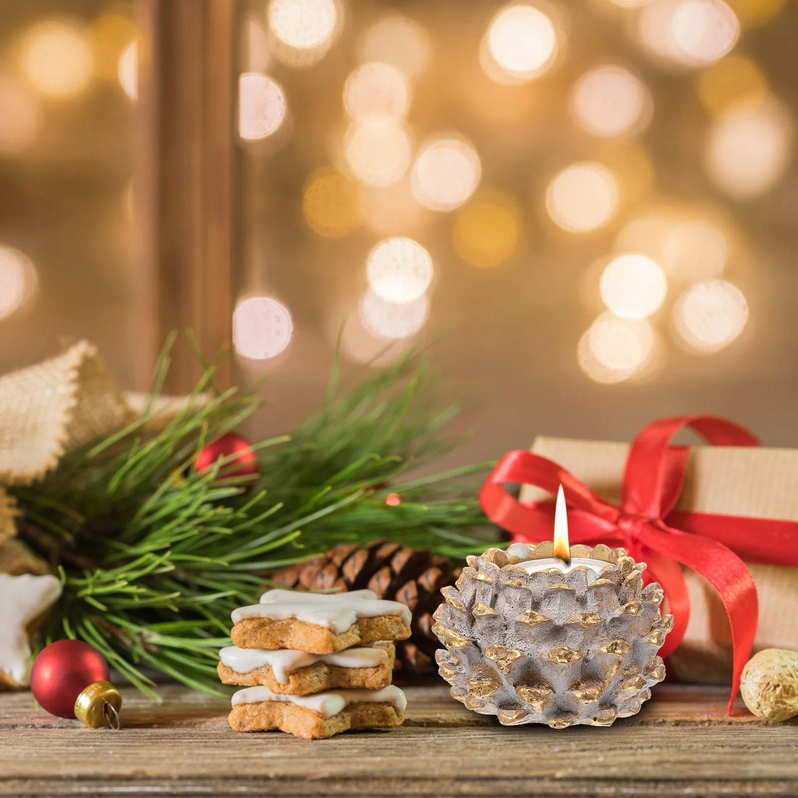 

Vintage Pine Cone Holder Resin Craft Holiday Centerpiece Warm Ambience Home Hotel Decoration Xmas Stand