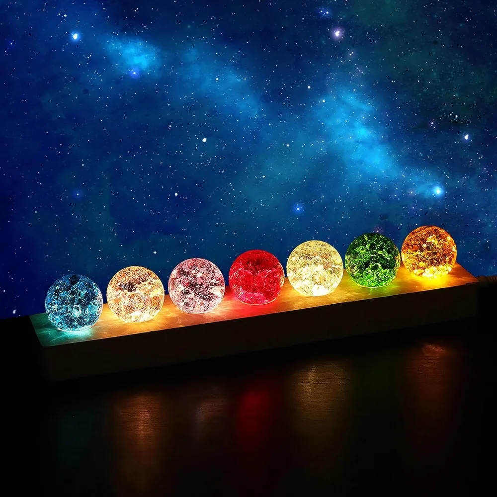 Imagem -04 - Bolas de Vidro Rachado de Gelo com Base de Madeira Led Bola de Cristal Decorativa Esfera Noturna Decoração para Casa Cores 40 mm