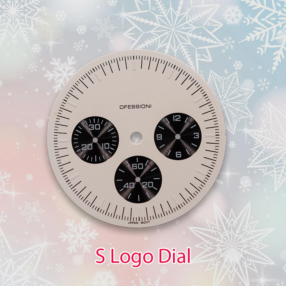 32.5mm S Logo Super VK63 Dial white dial Movement Green Luminous High Quality Watch Modification Accessories