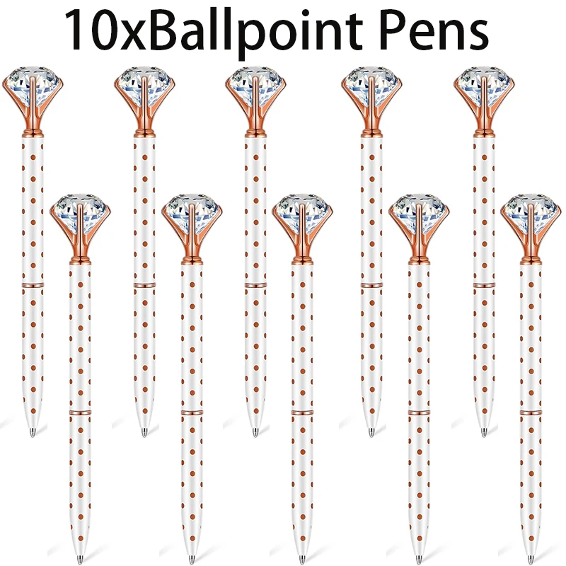 10Pcs Black Ink Ballpoint Pen Crystal Diamond Twist Metal Pen 1.0mm Medium Point for Note Taking Journaling