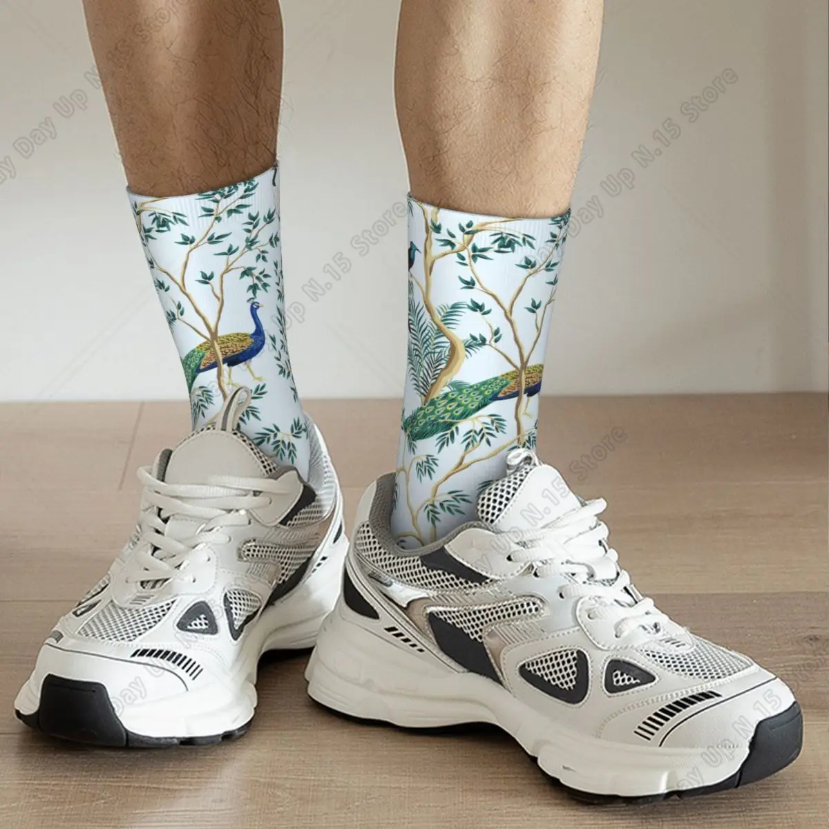 Vintage Garden Exotic Bird Peacock Socks Men   Funny Happy Chinoiserie Socks Spring Summer Autumn Winter Stockings Gifts