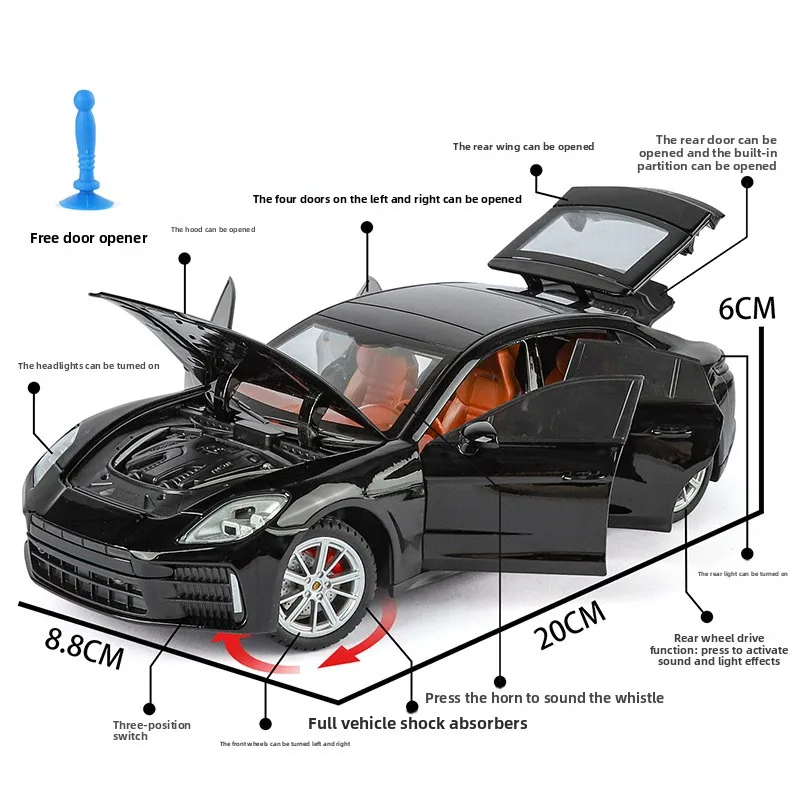 1:24 panamera liga de metal modelo fundido carro som e luz puxar para trás veículo miniauto presente de feriado com meninos