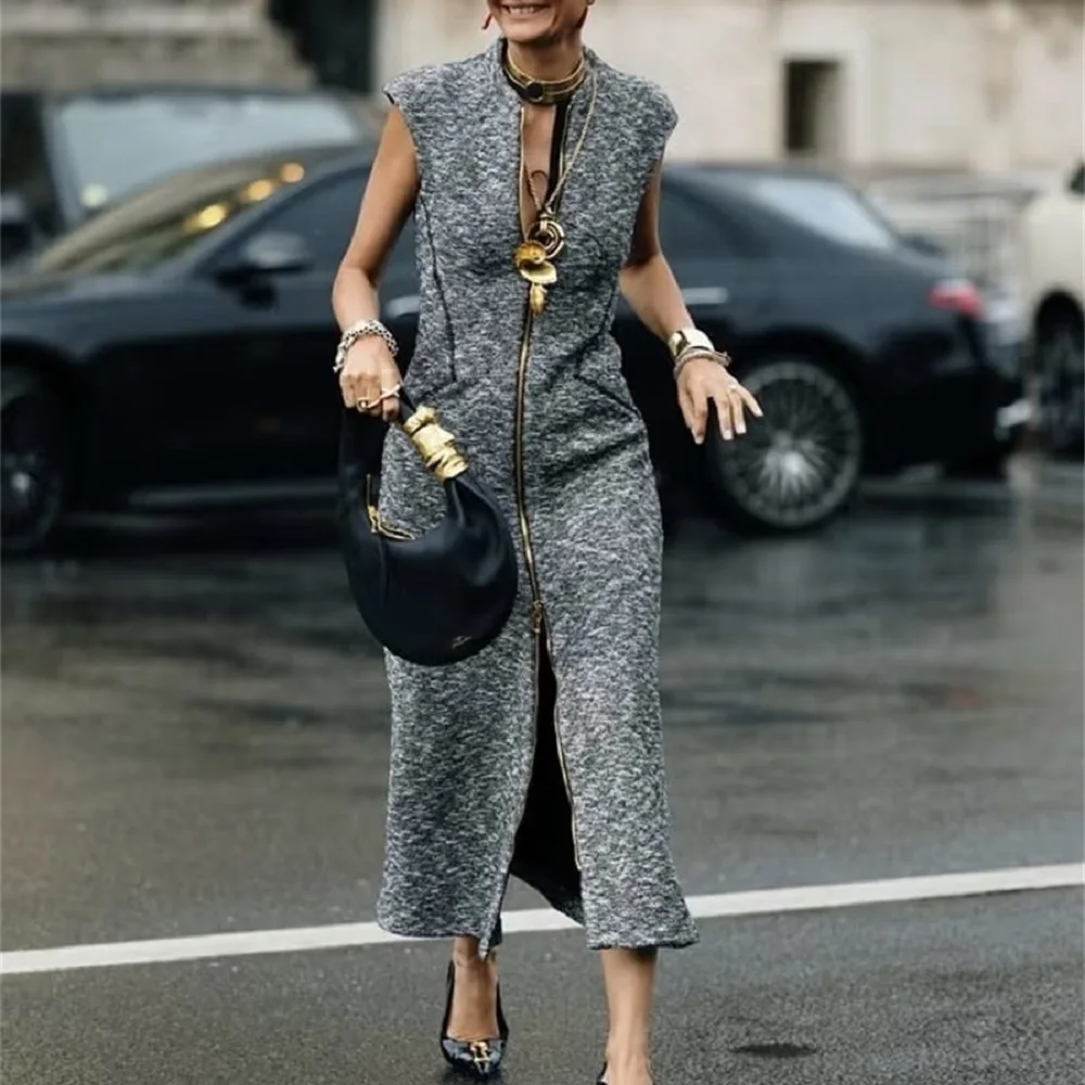 

2025 Summer Women's Vest Dress, Knitted, Stretch, Zipper, Corset, Elegant, Ladies' Dress, Y2K New, High-Quality, Party Dress bra