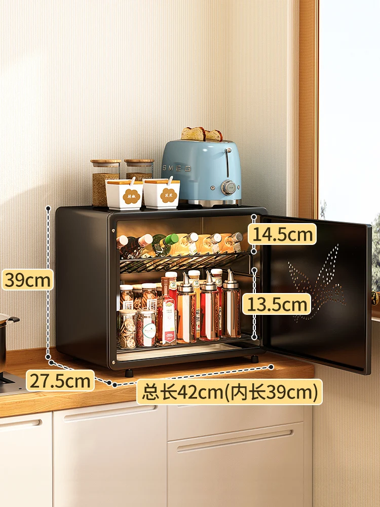 Kitchen Seasoning Storage Counter Surface with Door Household Oil Salt Sauce Vinegar Table Top Seasoning Shelf Rack