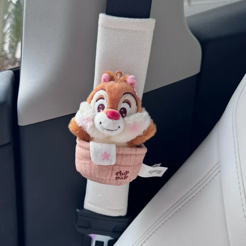 Anime Cartoon Disney Chip \'n\' Dale Plush Doll Car Seat Belt Cover Kawaii Wear Resistant Anti Slip Sleeve Interior Accessories