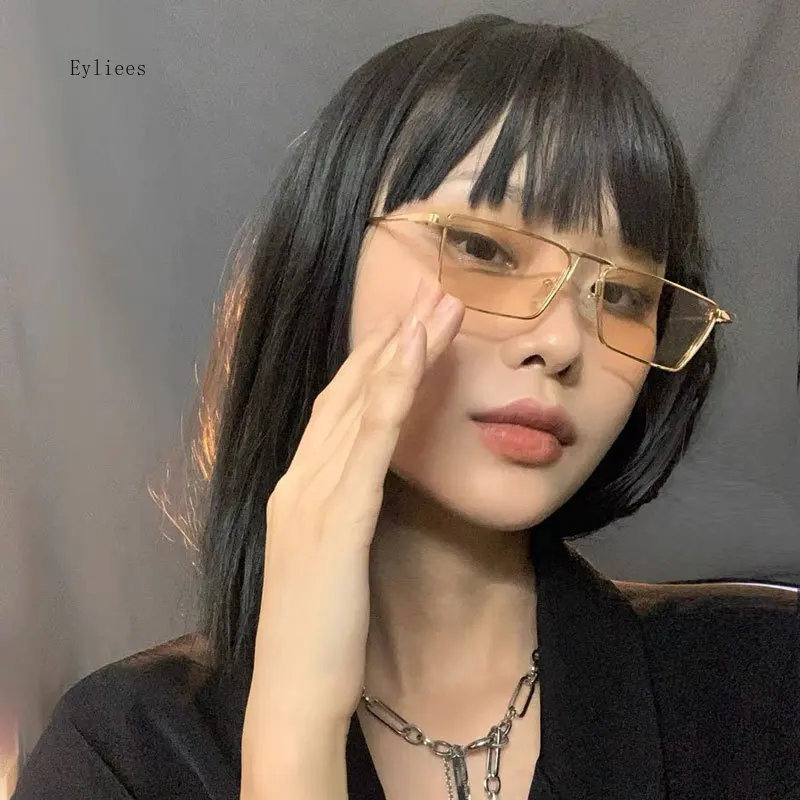 Classic Metal Punk Square Sunglasses Men Women Retro Double Bridges Fashion Woman Polygon Sunglasses Trendy Vintage Shades UV400 image 3