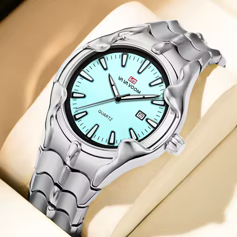 VA VA VOOM Men Quartz Watch 44mm Original Brand Stainless Steel 3Bar Waterproof Movement Hardened Mineral Crystal Watch for Man
