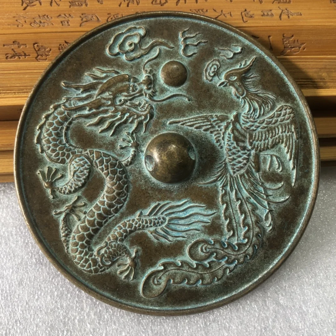 

Dragon Phoenix Carving Pure Copper Seiko Bronze Mirror Home Craft Decoration Collection Commemorative