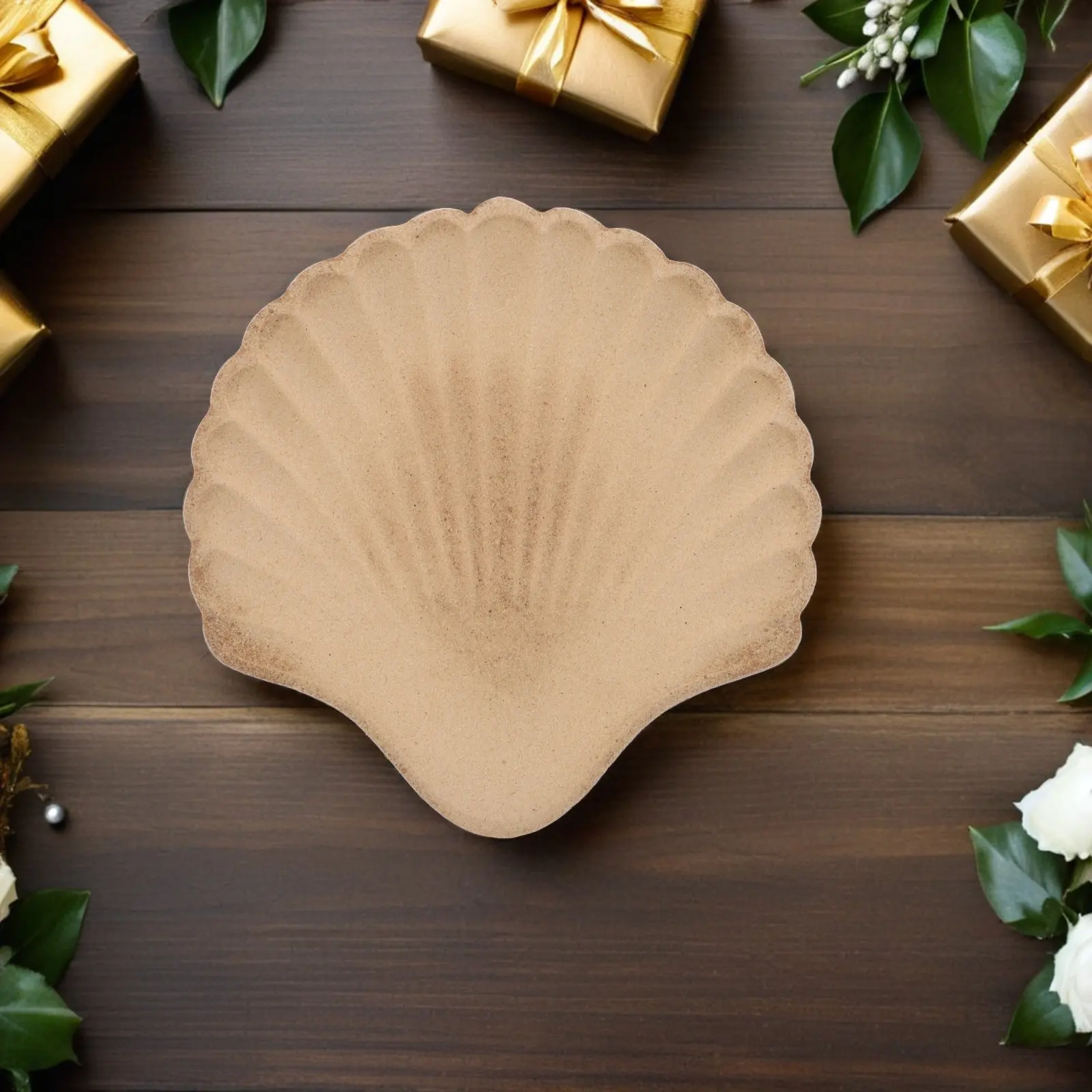 4Pcs Conch Shape Wooden Jewelry Organizer Tray Shell Jewelry Dish Ring Holder Earrings Necklace Key Bowl Decorative Trinket Tray