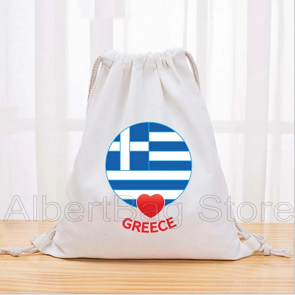 Santorini Griekenland Grieks Blauw Boze Oog Griekenland Vlag Leuke Geschenken Canvas Tas met Trekkoord Voetbal Rugzak Gym Sackpack Sport String Bag