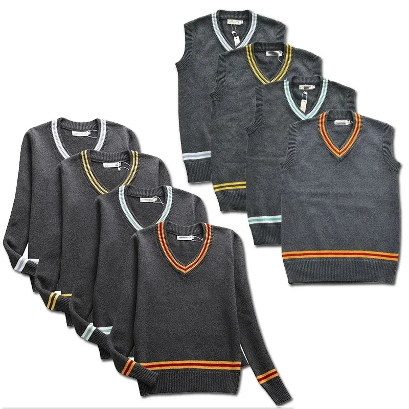 Disfraz de Cosplay de escuela de magia, Hufflepuff, Ravenclaw, Slytherin, mago, suéter con cuello en V, uniforme, chaleco tejido sin mangas de algodón a rayas