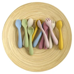 1PCS  Infant Soft Silicone Feeding Tableware For Toddler Kids Cartoon Cutlery Training Fork Spoon Set Baby Accessories