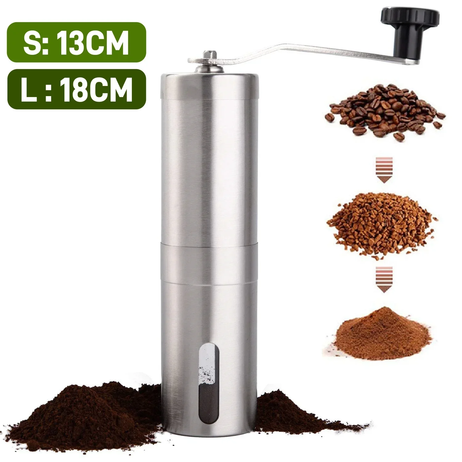 Manual Coffee Bean Grinder Stainless Steel Hand Coffee Mill Ceramic Burr for Aeropress, Drip Coffee, Espresso, French Press