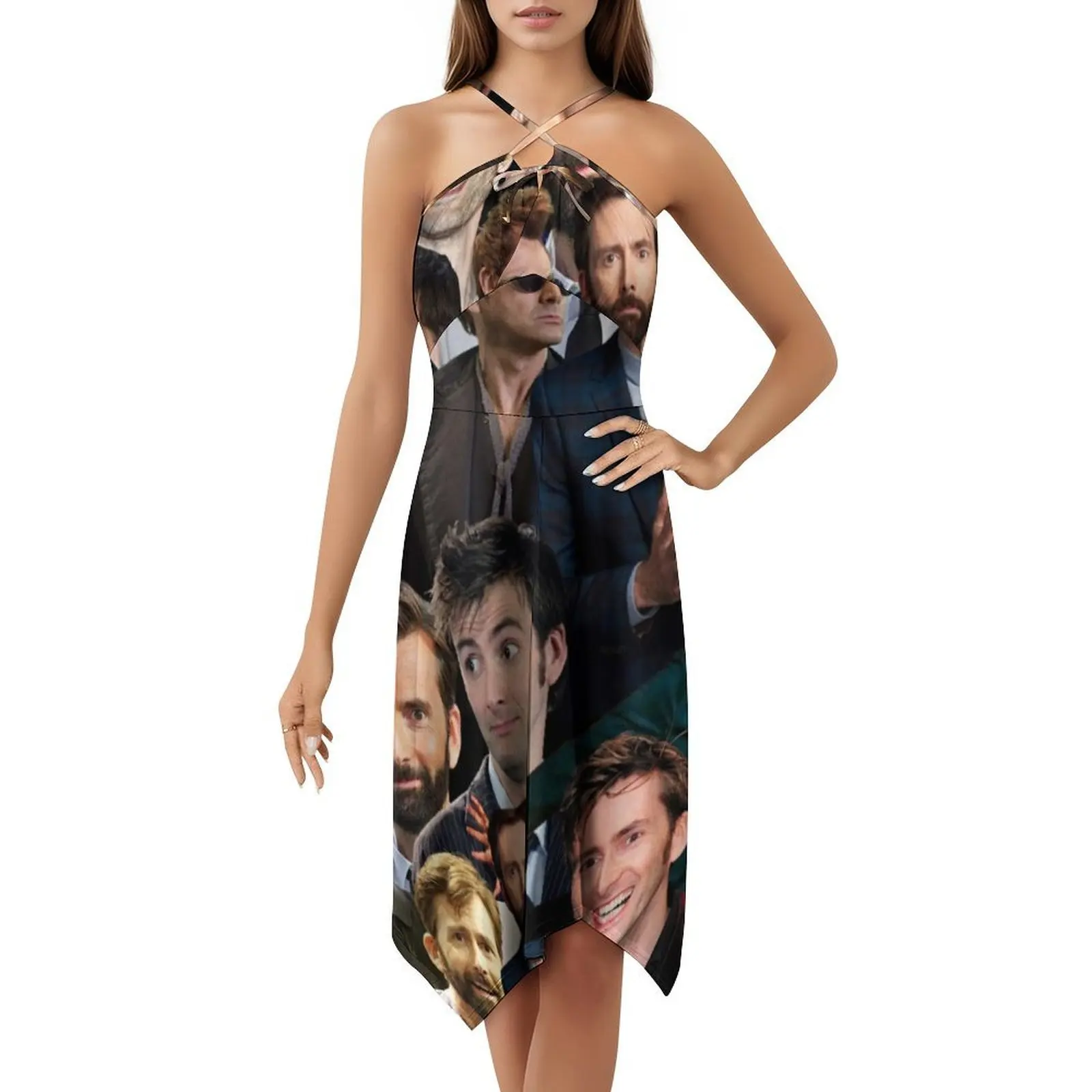 David Tennant Collage Bohemian Sleeveless Dress Multi-Print Beach Vacation Party Dress David Tennant Collage David Tennant