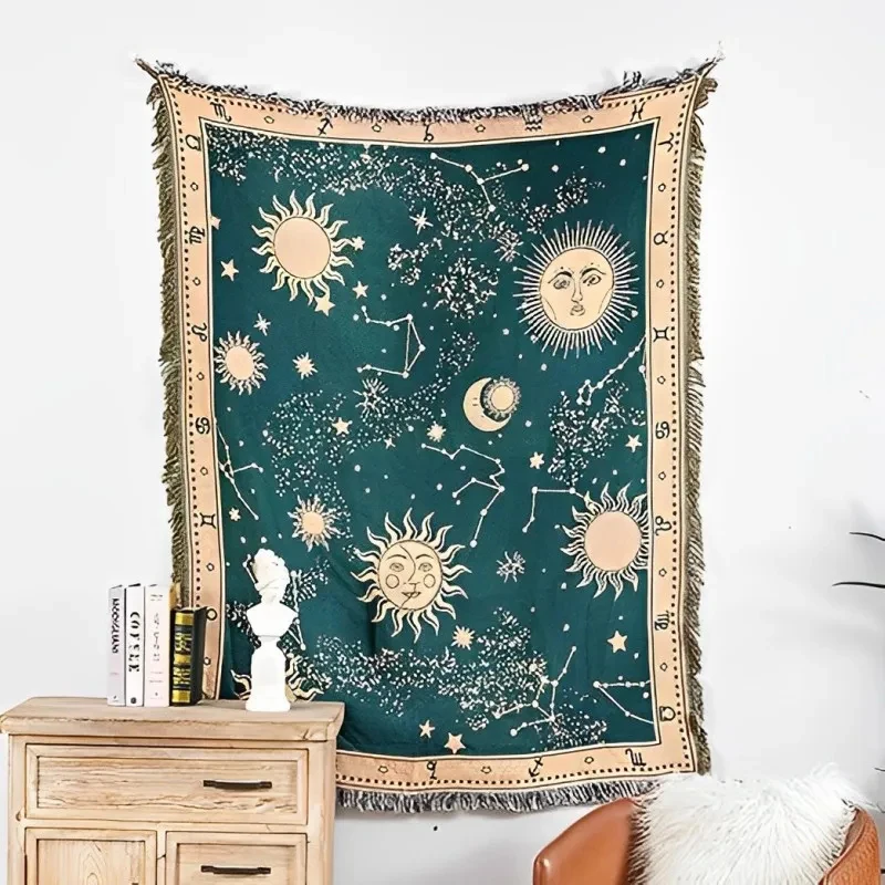 Vintage Jacquard Woven Sum God Sofa Throw Blanket Universal Sofa Cover Nordic Star Thread Aesthetics Tapestry Leisure Bedspread