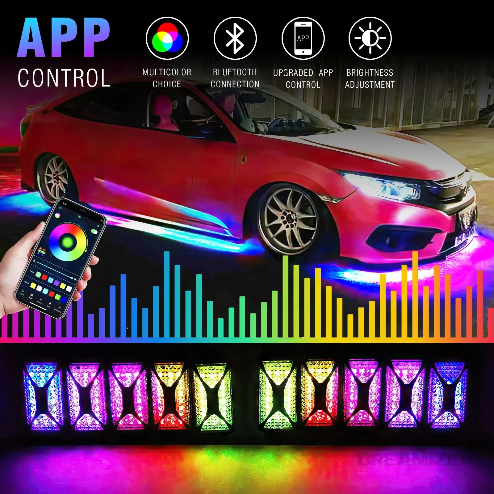 10 Pods APP Control Dream Color RGB + IC 240 LED Rock Lights For Jeep Off-Road Truck UTV Underbody Underglow Trail Rig Light