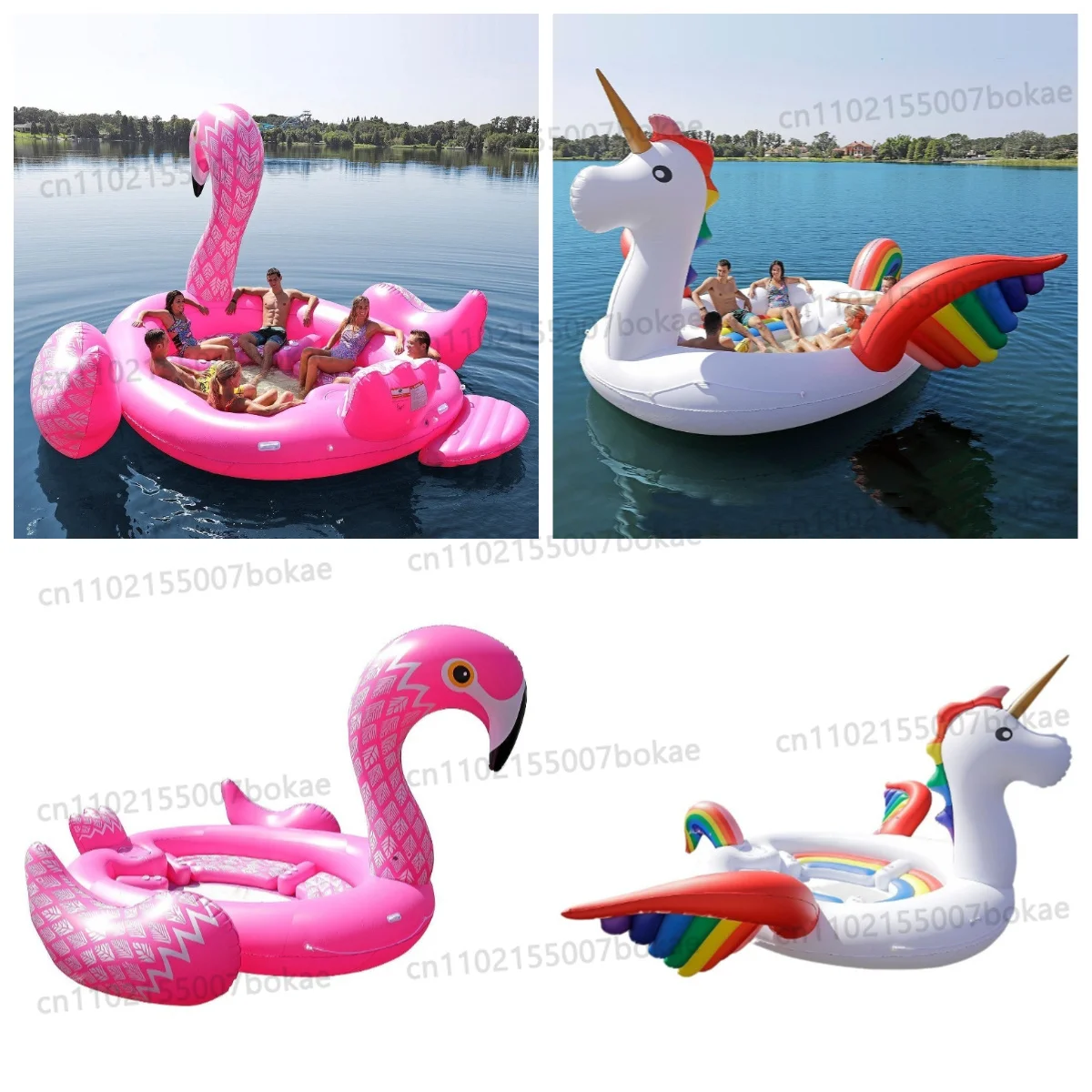 Inflatable floating bed giant unicorn 4-person water floating island inflatable riding horse