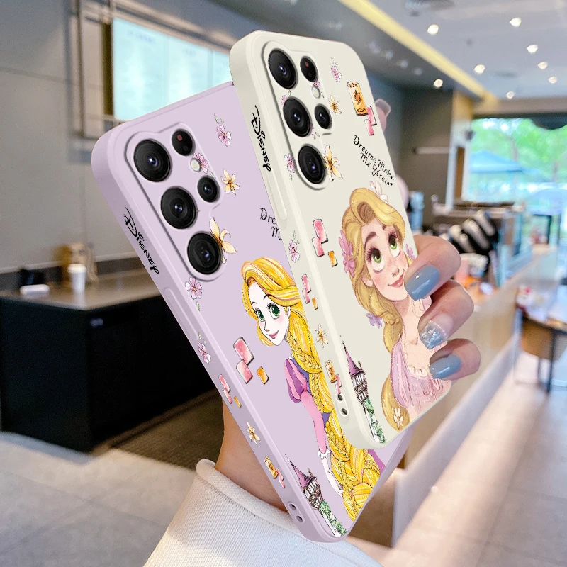 Princess Tangled Rapunzel Liquid Left Rope For Samsung Galaxy S23 S22 S21 S20 FE S10 Ultra Plus Lite 5G Cover Soft Phone Case