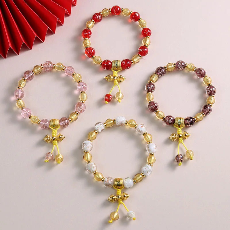 

Six Syllable Mantra Bracelet for Women Gold Foil Incense Ash Glazed Vajra Beaded Bracelet Gifts