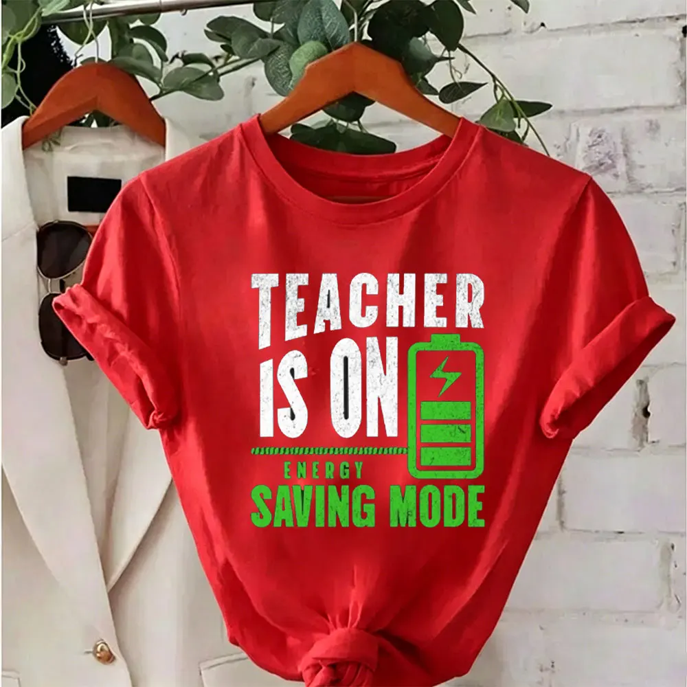 Teacher Energy Saving Mode Shirt Funny Teacher Gift End of School Year Clothes-Tired Teacher Humor Tee Short Sleeve Tops