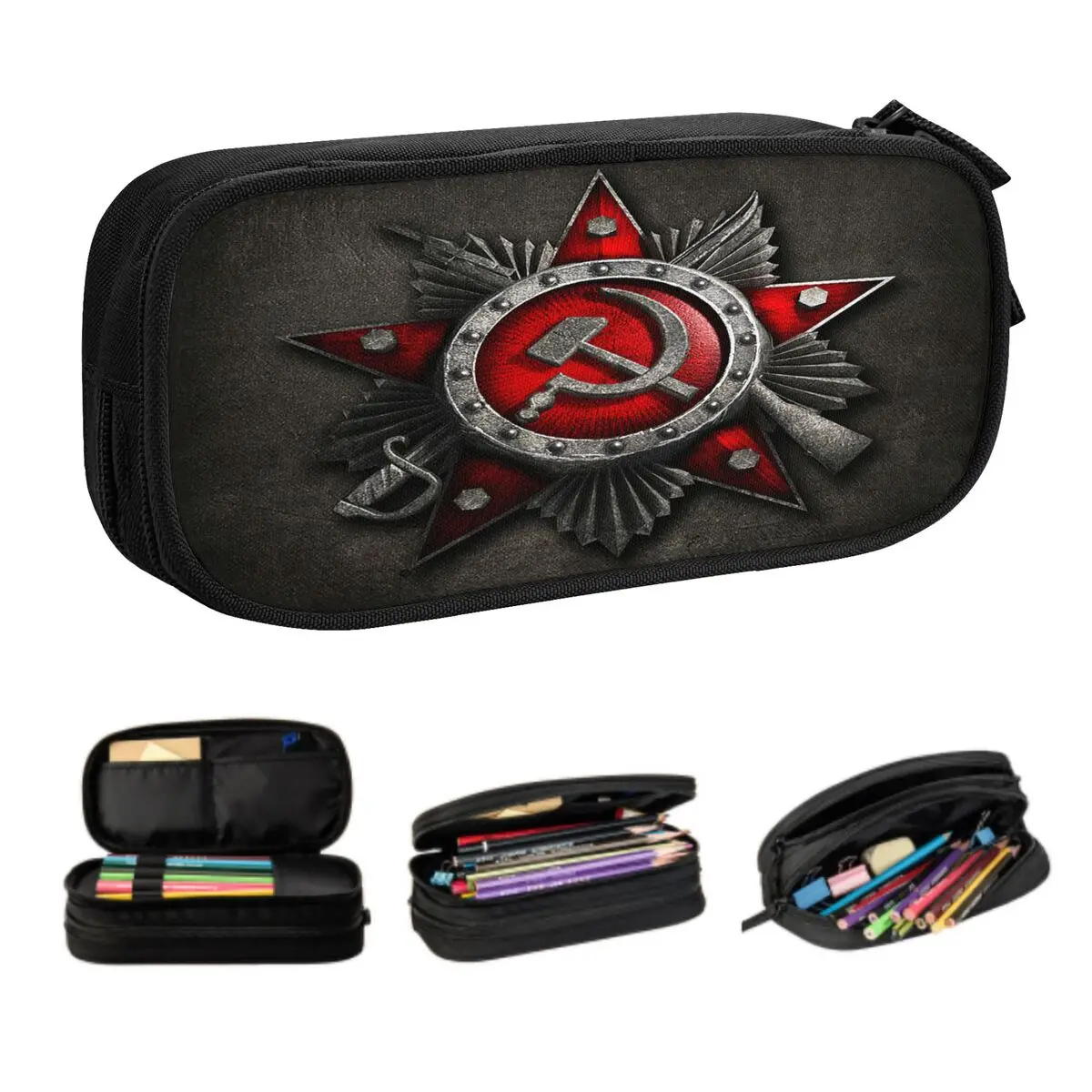 Custom Soviet Union USSR Russia Flag Pencil Case for Girls Boys Big Capacity CCCP Pen Box Bag Stationery