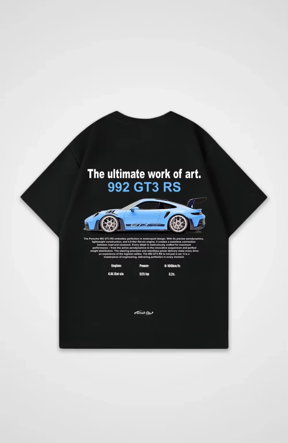 

25 Summer New Racing Print Pure Cotton Y2K Top Work of Art Blue 992 Yangzed Shirt Large Size Crew Neck T-shirt for Men and Women