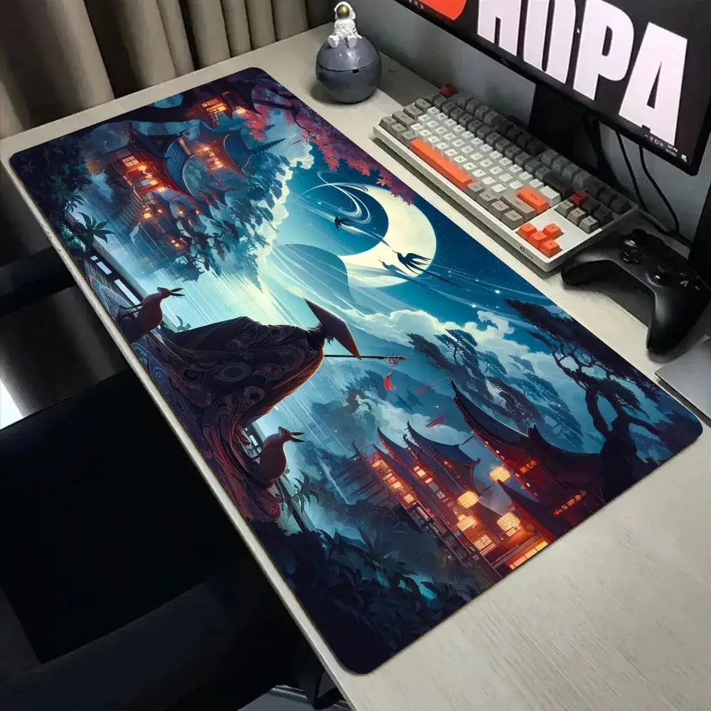 

Коврик для мыши с художественным дизайном «Лунный пейзаж», настольный коврик с прошитыми краями, нескользящий игровой коврик, аксессуары для ПК, коврик для клавиатуры