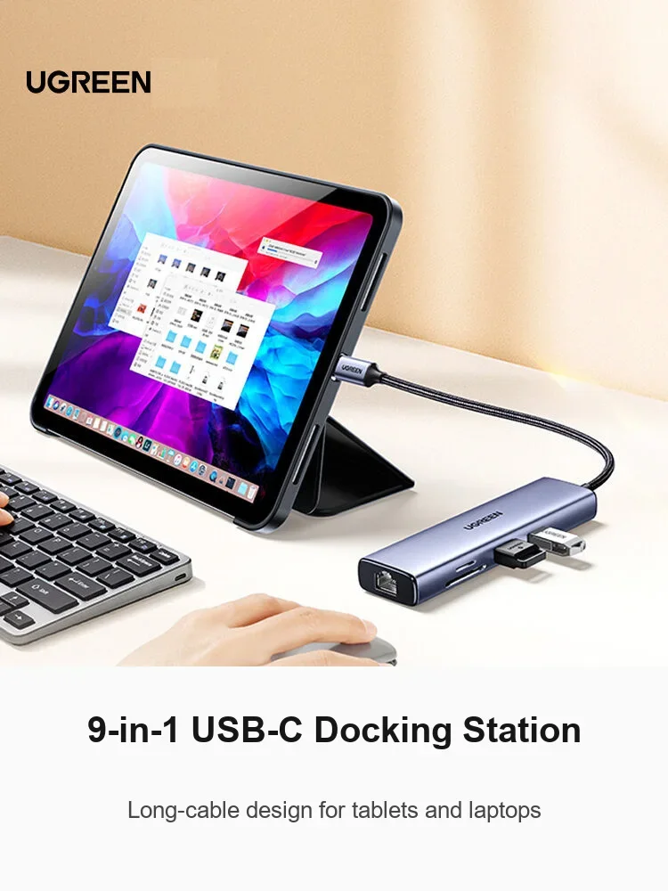 UGREEN CM512 35885 9-in-1 USB C Docking Station HDMI VGA Gigabit Ethernet 3 USB 3.0 SD TF 100W PD 1.5m Cable.