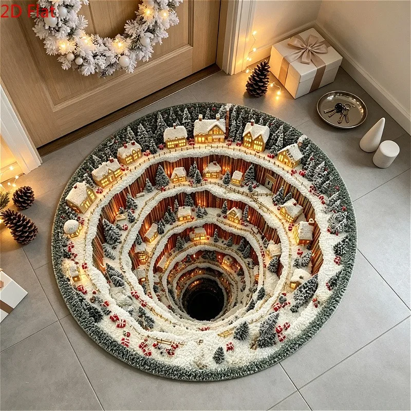 3D Vortex Village Tunnel Round Rug 120x120cm Mat for Game Room