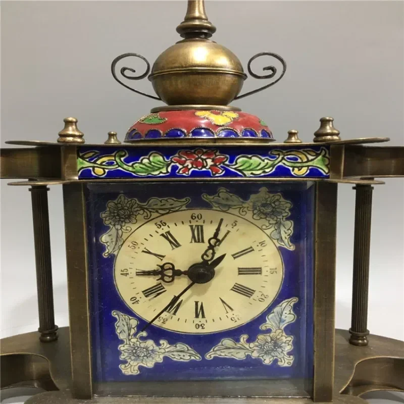 Mechanical Clock Ornament, Manual Clockwork Antique Collection Classical Enamel Cloisonne Clock