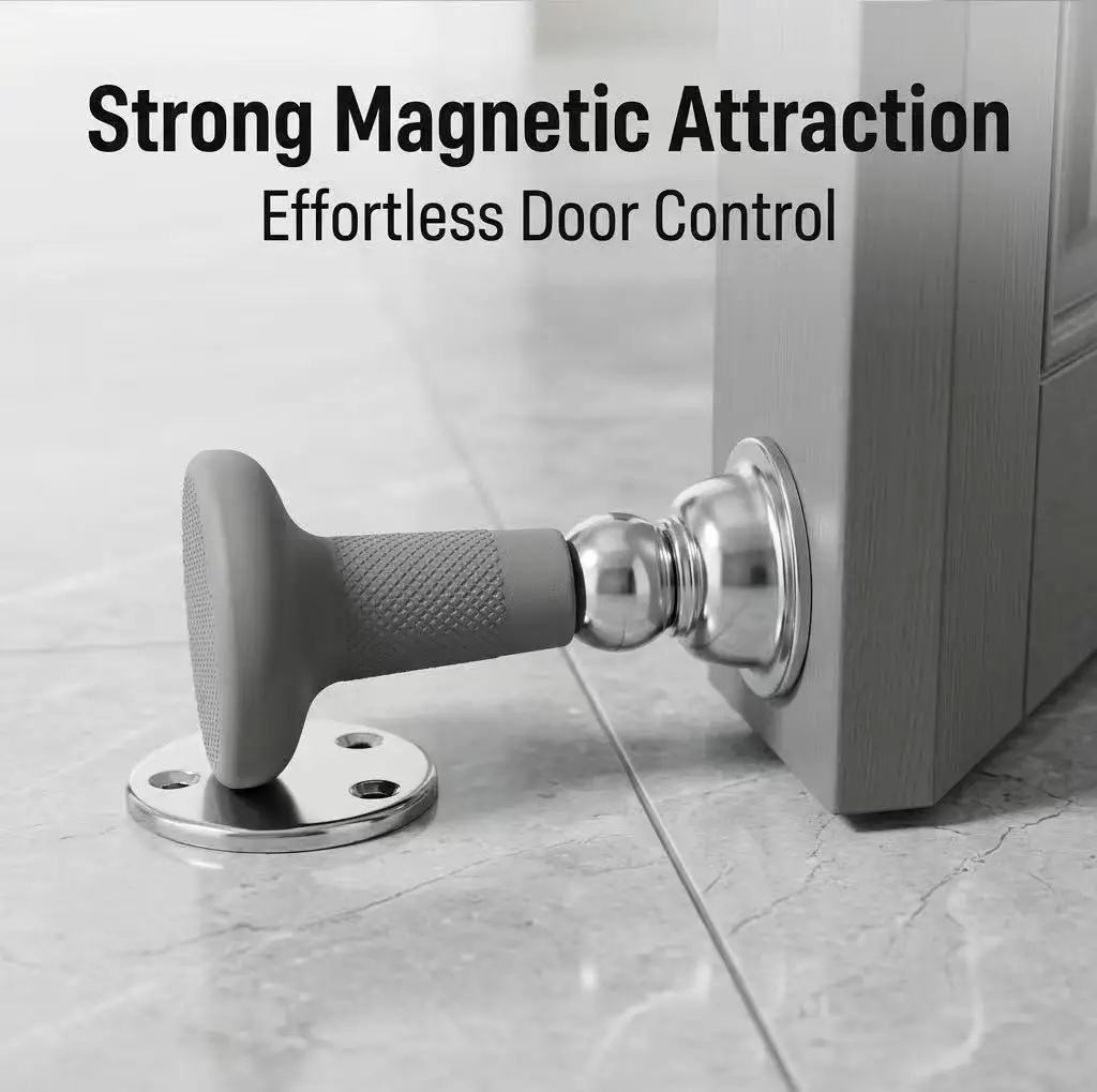 Punch-Free Magnetic Floor Door Stopper Soft Silicone Anti-Collision Quiet Door Catch Strong Magnet Door Holder for Bathroom