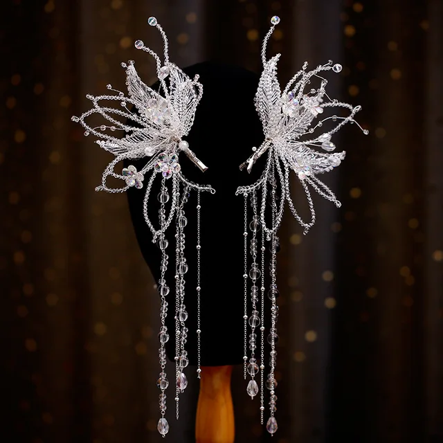 Mori Crystal Beaded Edge Clip Hair wear Ear Hang New Bridal Headdress ślubna biżuteria do włosów