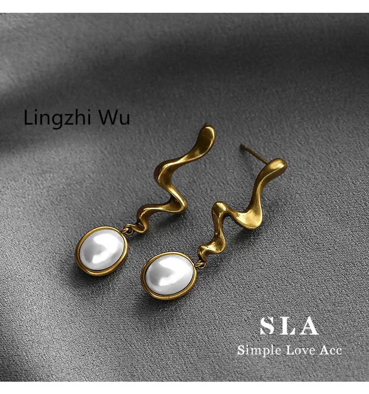 

Lingzhi Wu Long Design Personality Round Pearl Drop Earrings Female Top Quality Vintage Earrings New Arrival