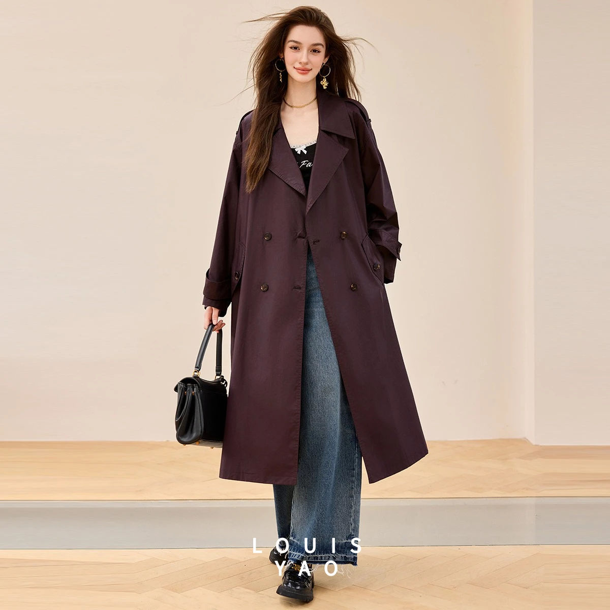 

LOUISYAO Pure Cotton Women's Trench Coat 2025 Autumn Tops Ofice Lady Windbreaker Casual Loosely Solid Color Women's Long Coat
