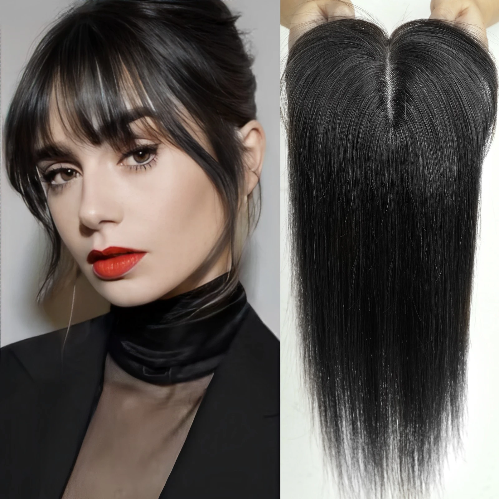 14 inch bruin ombre rechte zijden basis menselijk haar topper met pony 100% remy haarstukje voor vrouwen dunne top clip-in extensions