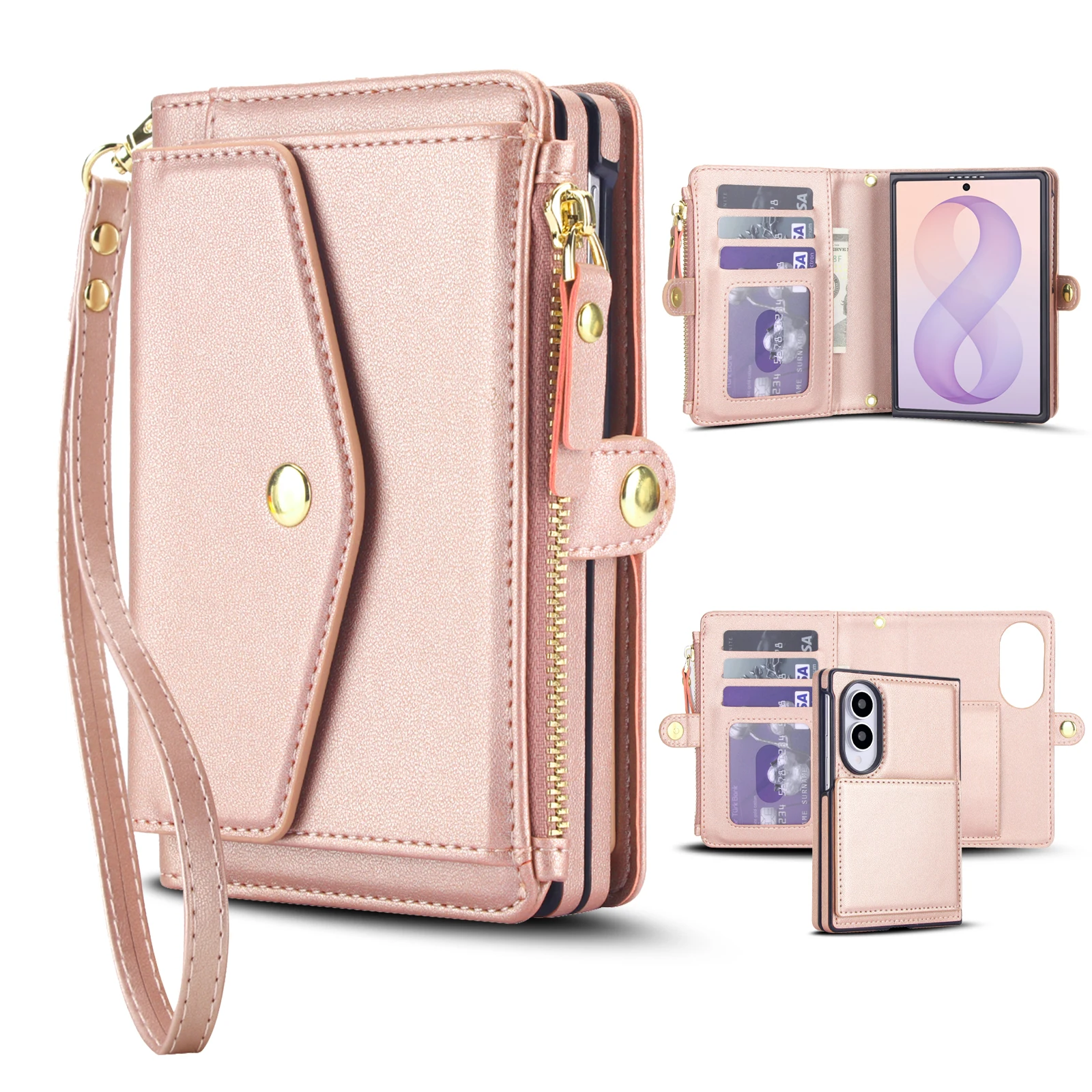 Crossbody Zipper Cards Sold Wallet Flip Leather Case for Samsung Galaxy Z Fold 8 Ultra 7 6 5 4 Shockproof Stand Cover