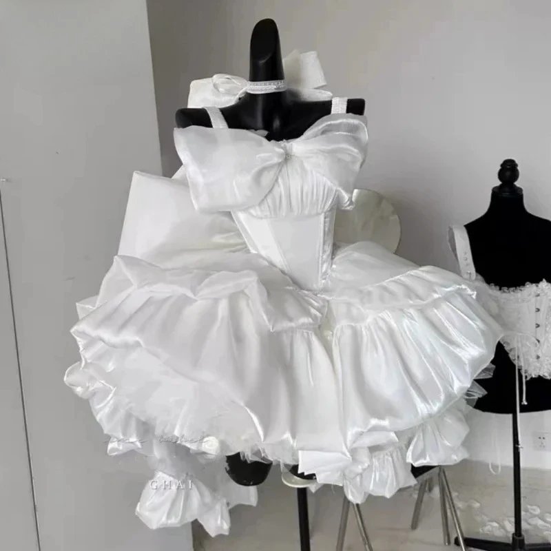 

Fairy Dress Sweet Bow Off Shoulder Slim Strapless Trailing Dress Party Evening Dresses 2025N Hot Women's White Angel Princess