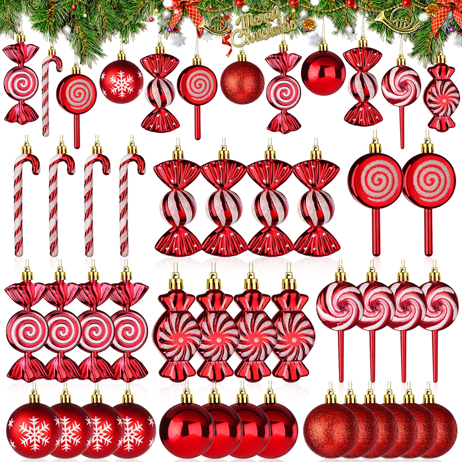 

36 Pcs Christmas Candy Cane Ornament Red Christmas Tree Hanging Decorations With Rope Shatterproof Tree Ornament