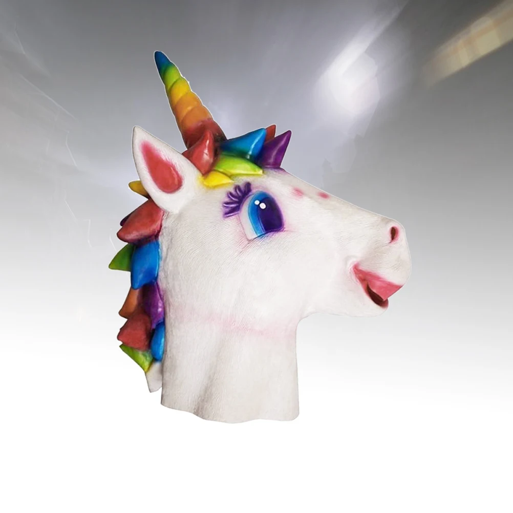 Maschera di unicorno Costume animale Decorazioni cosplay Maschere di Halloween per feste Emulsione per testa di cavallo