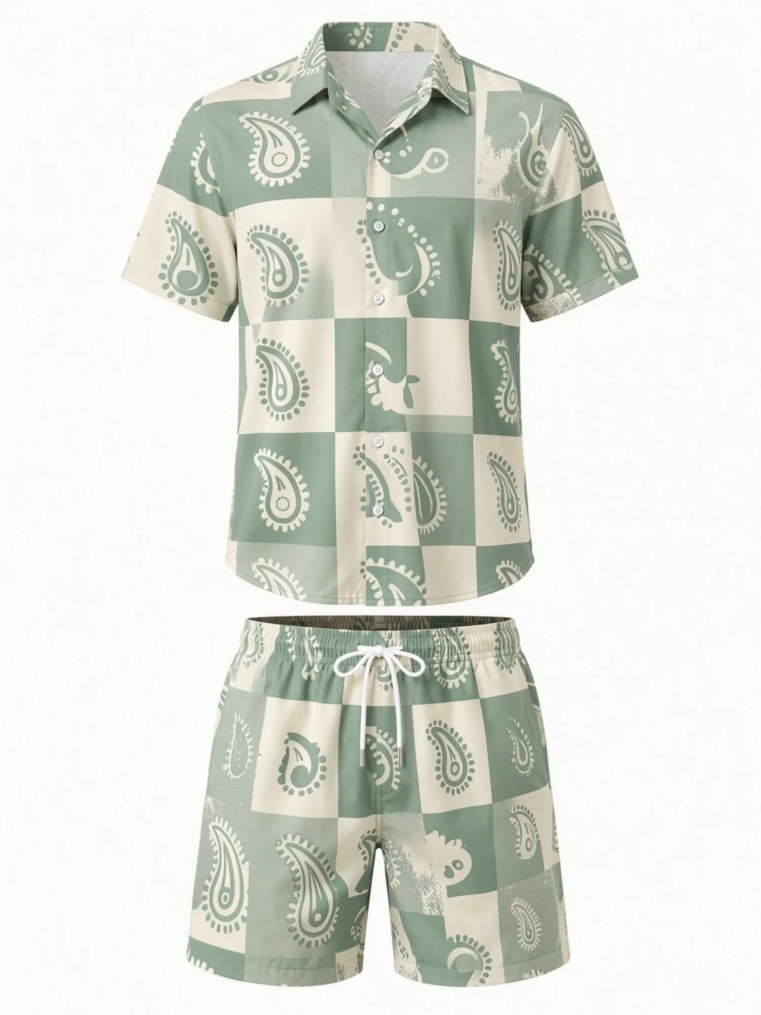 Mens Floral Short Sleeve Shirt and Drawstring Shorts Set Beach Vacation Matching Summer Two Piece Casual Resort Outfit Beachwear view 2
