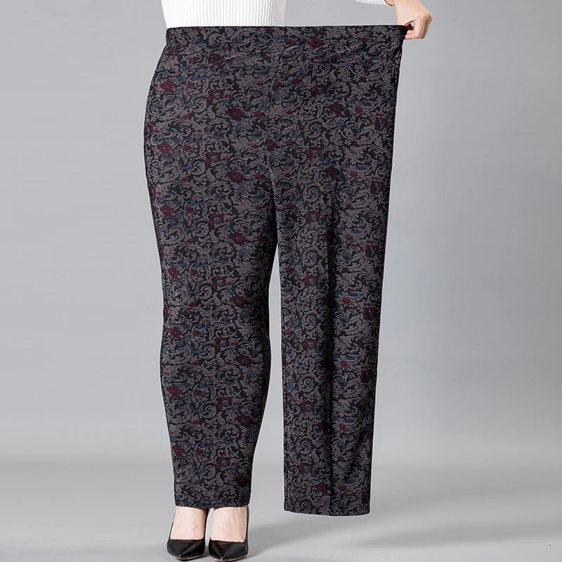 8XL 9XL Frauen Mittleren Alters Hosen Neue Druck Elasti Hohe Taille Casual Hosen Frühling und Herbst Gerade Hosen Oversize Oma pa – Detail 16