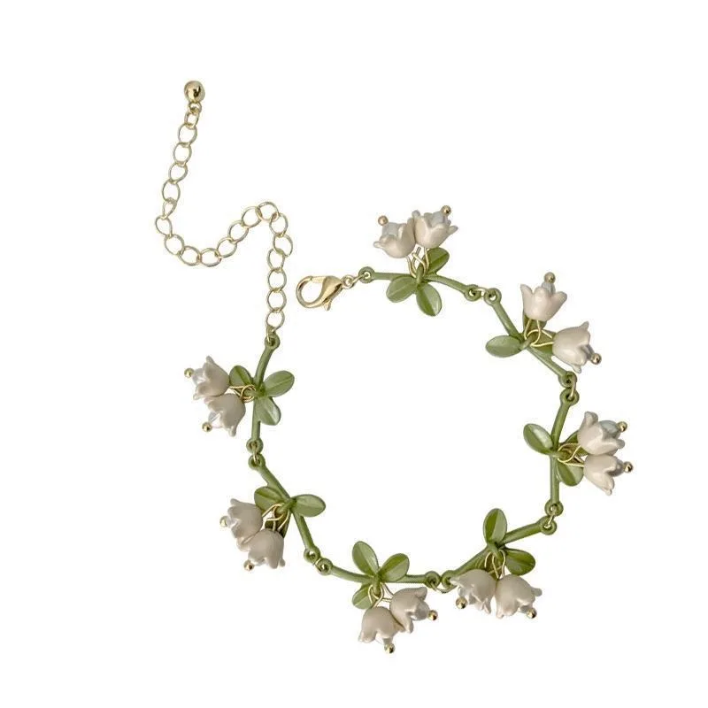 أقراط زنبق الوادي الأبيض + سوار + قلادة ~ أقراط ربيع موري الخالدة للغاية، مشابك أذن، عظمة الترقوة للفتيات #5