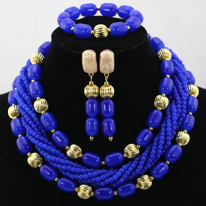 

Blue Nigerian Wedding African Beads Jewelry Set Dubai Trendy Design Women Costume Fashion Jewelry Set ABL229