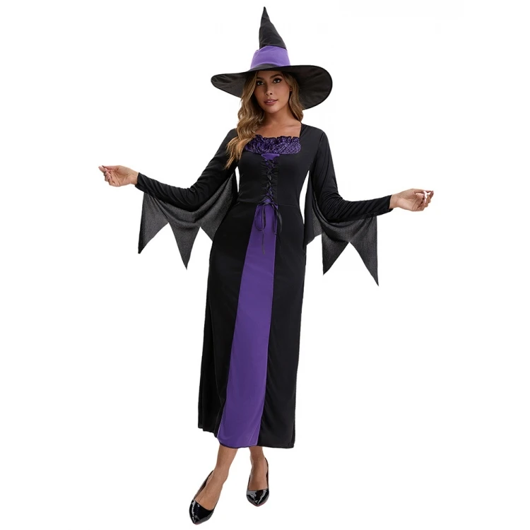신상품 2025 퍼플 데빌 마녀 롱 드레스 코스프레 역할극 대형 사이즈 할로윈 무대 공연 의상 여성 패션